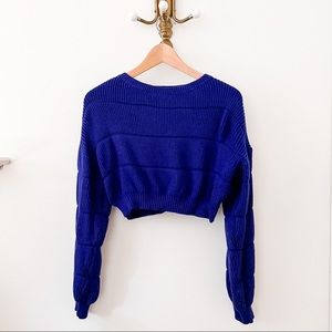 DEBUT Bright Blue Knit Crop Sweater